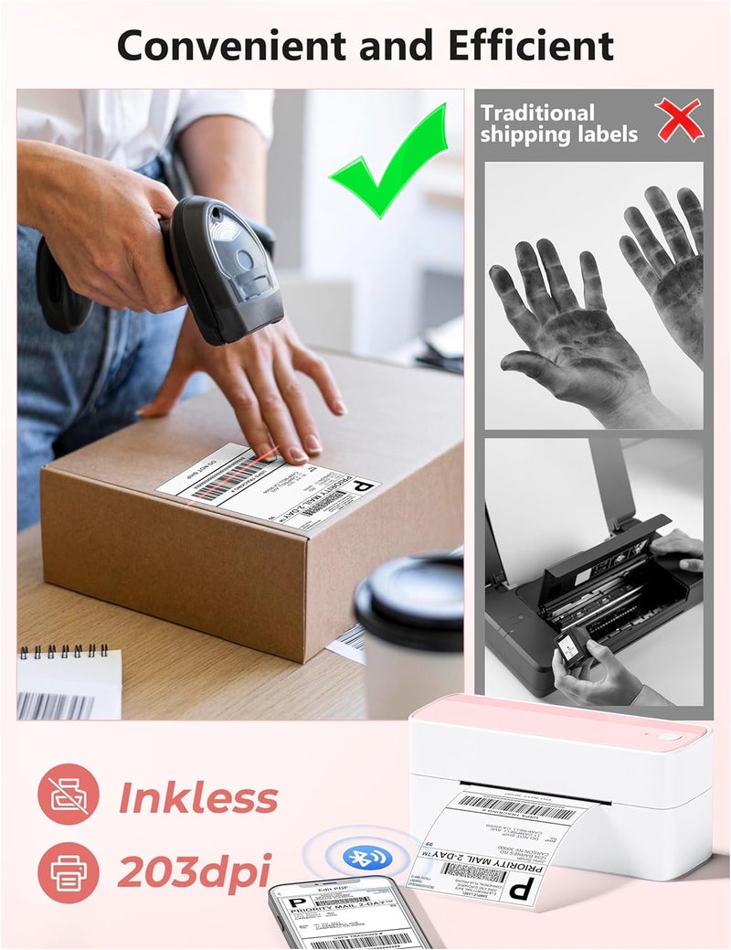 Phomemo Bluetooth Thermal Label Printer 241BT - 4X6 Wireless Shipping Label Maker in Pink - Image 4