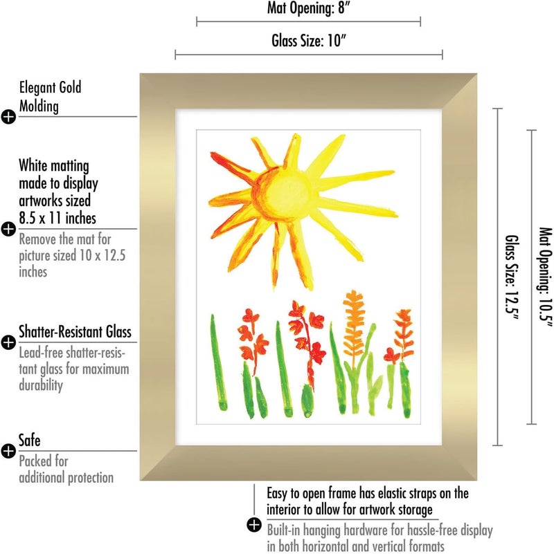 Americanflat Kids Artwork Frame Changeable Gold Magnetic Door Holds 100 Art Pieces 85x11 Letter Size Display with Mat or 10x125 Without Mat My Mini Masterpiece - Image 2