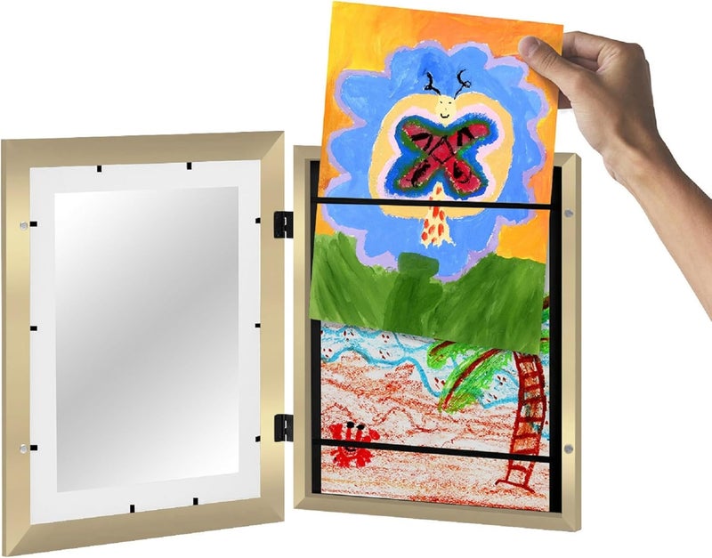 Americanflat Kids Artwork Frame Changeable Gold Magnetic Door Holds 100 Art Pieces 85x11 Letter Size Display with Mat or 10x125 Without Mat My Mini Masterpiece - Image 4