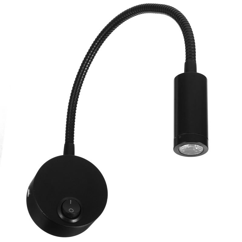 2 Pcs 3W Flexible Gooseneck Bedside Reading Light Plug in Wall Light Cylinder with (Black) - Image 5