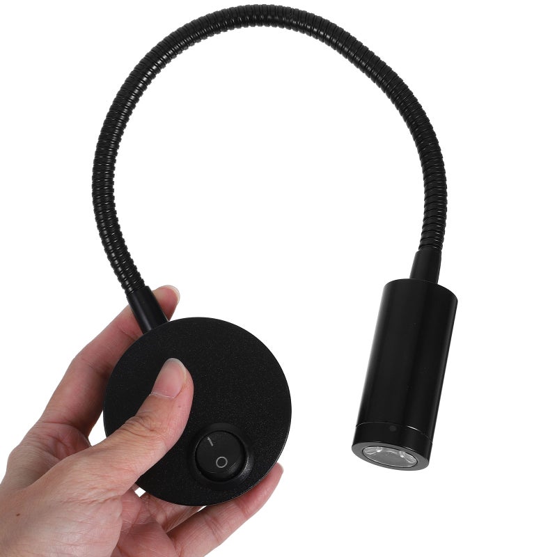 2 Pcs 3W Flexible Gooseneck Bedside Reading Light Plug in Wall Light Cylinder with (Black) - Image 3