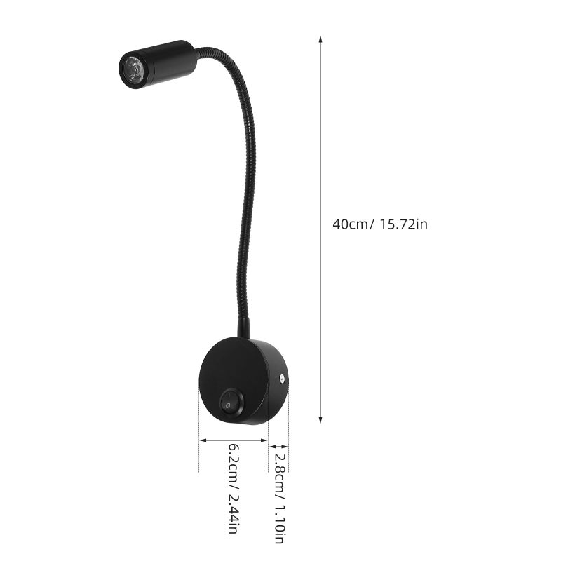 2 Pcs 3W Flexible Gooseneck Bedside Reading Light Plug in Wall Light Cylinder with (Black) - Image 2