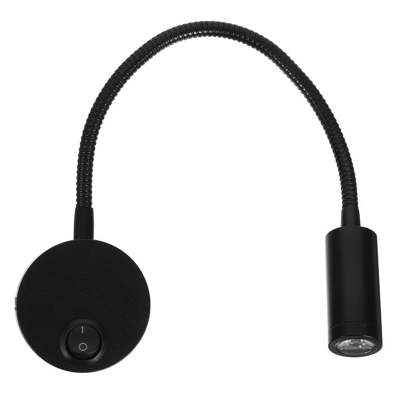 2 Pcs 3W Flexible Gooseneck Bedside Reading Light Plug in Wall Light Cylinder with (Black) - Image 1