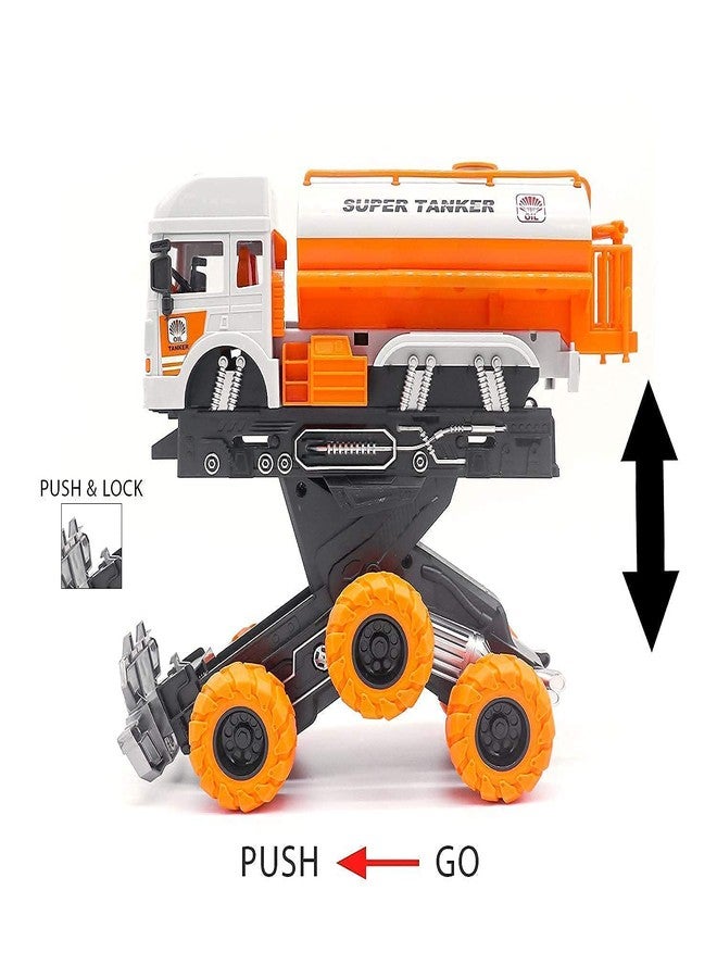 ISTOSY Friction Powered Realistic Super Oil Tanker Truck Collision Deformation Toy with Light and Sounds Unbreakable Pull Back Vehicles Toys for Kids, Boys, Girls (Multicolor) - Image 2