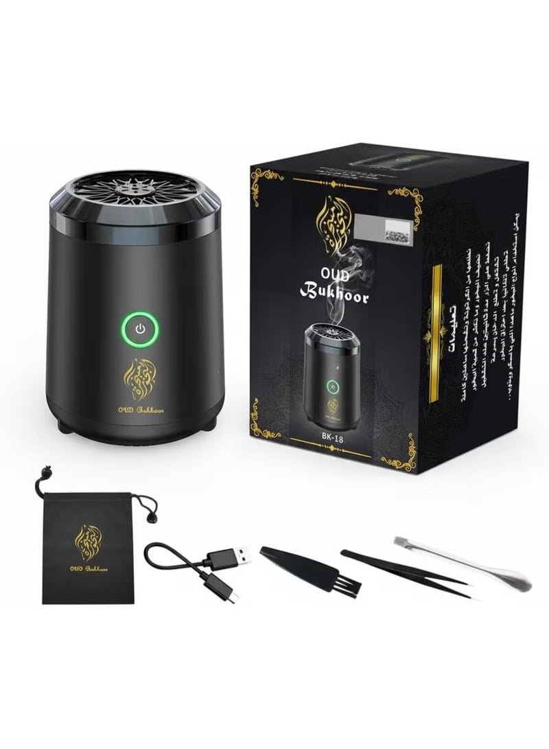 Portable Mini Electric Incense Burner & USB Rechargeable Oud Diffuser – Compact Arabic Bakhoor Mubkhar for Home, Office, Car & Travel | Silent Operation, Cordless Design, Easy-to-Use Aromatherapy Device for Bakhoor, Oud & Solid Fragrances – Black - Image 1