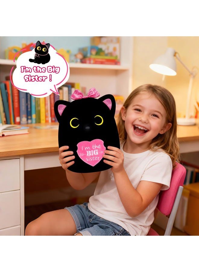 LSYDCARM Big Sister Black Cat Plush - I'm The Big Sister Black Cat Stuffed Animal with Heart, New Baby Big Sister Gift for Girls, Cute Cat Stuffed Animal Plush Toy with Pink Sparkly Bow - Image 5