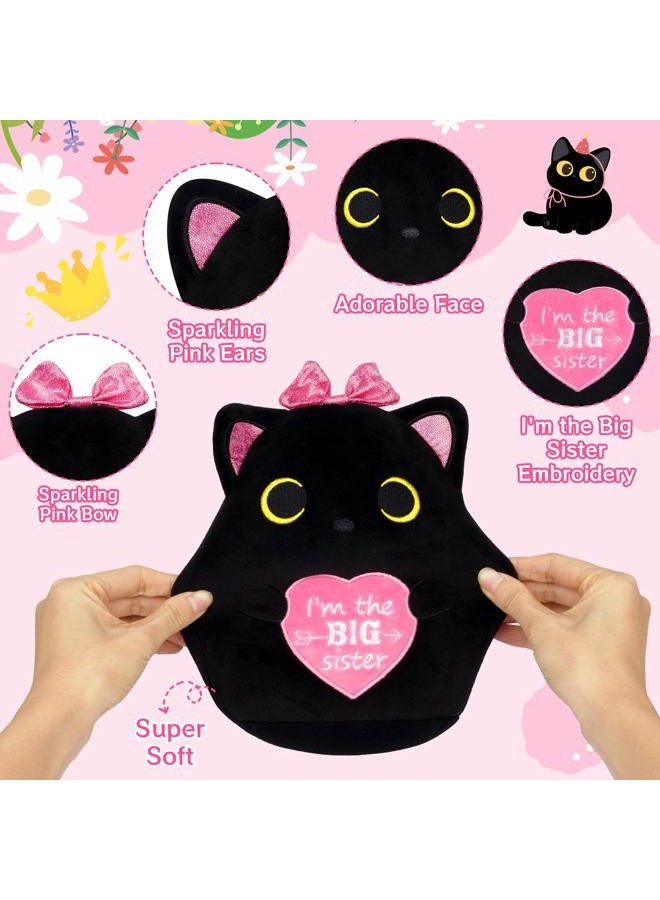 LSYDCARM Big Sister Black Cat Plush - I'm The Big Sister Black Cat Stuffed Animal with Heart, New Baby Big Sister Gift for Girls, Cute Cat Stuffed Animal Plush Toy with Pink Sparkly Bow - Image 4