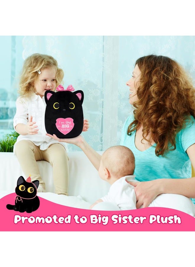 LSYDCARM Big Sister Black Cat Plush - I'm The Big Sister Black Cat Stuffed Animal with Heart, New Baby Big Sister Gift for Girls, Cute Cat Stuffed Animal Plush Toy with Pink Sparkly Bow - Image 2