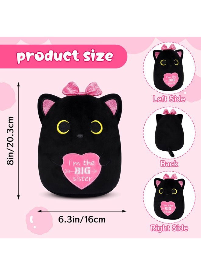 LSYDCARM Big Sister Black Cat Plush - I'm The Big Sister Black Cat Stuffed Animal with Heart, New Baby Big Sister Gift for Girls, Cute Cat Stuffed Animal Plush Toy with Pink Sparkly Bow - Image 3