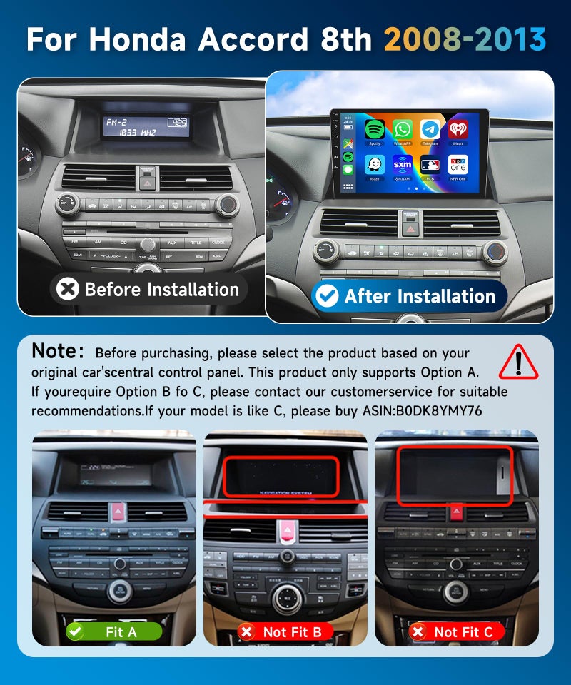 METEESER 【2+64G】 for Honda Accord 8th 2008-2013 Android Car Stereo Wireless Carplay Android Auto,10.1" Touchscreen Radio GPS WiFi DSP Bluetooth SWC+Backup Camera for Honda Accord Car Play Radio - Image 2