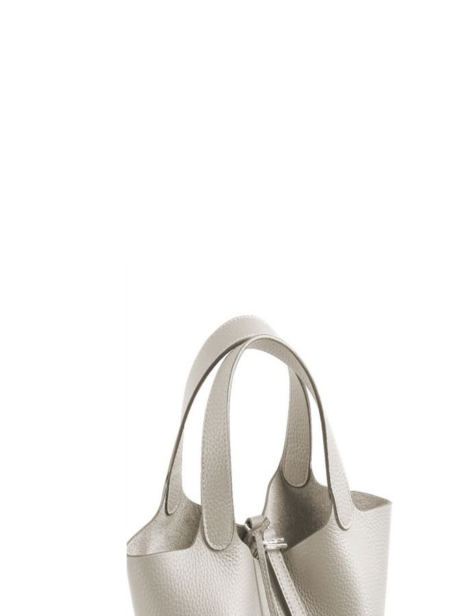 Loquat Litchi Grain Top Layer Cow Skin Bucket Bag White  - Image 3