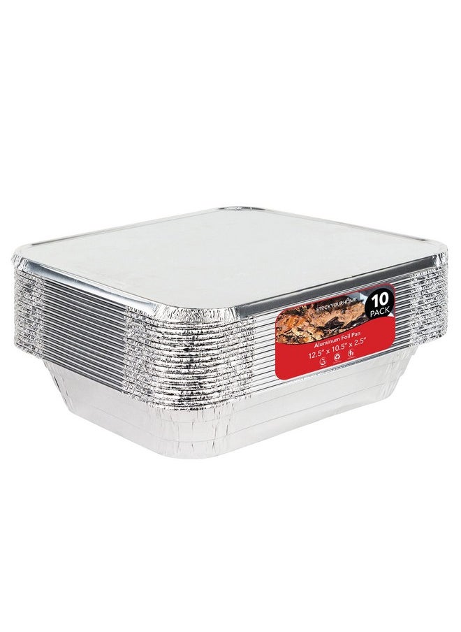 Stock Your Home Stock Your Home 10 Pack 9x13 Pans with Lids - Aluminum Pans With Lids - Disposable Tray - Steam Table Deep Half Size Pans - For Cooking, Food Storage, BBQ, Grilling, Catering  - Image 1