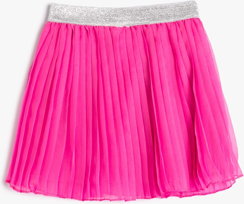كوتون Pleated Tulle Skirt Shiny Elastic Waist Lined