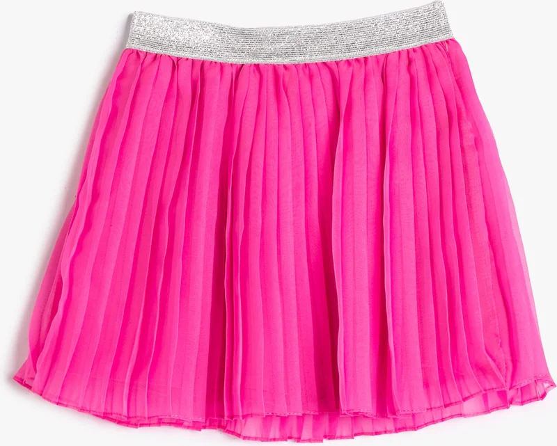 كوتون Pleated Tulle Skirt Shiny Elastic Waist Lined