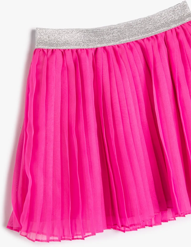كوتون Pleated Tulle Skirt Shiny Elastic Waist Lined