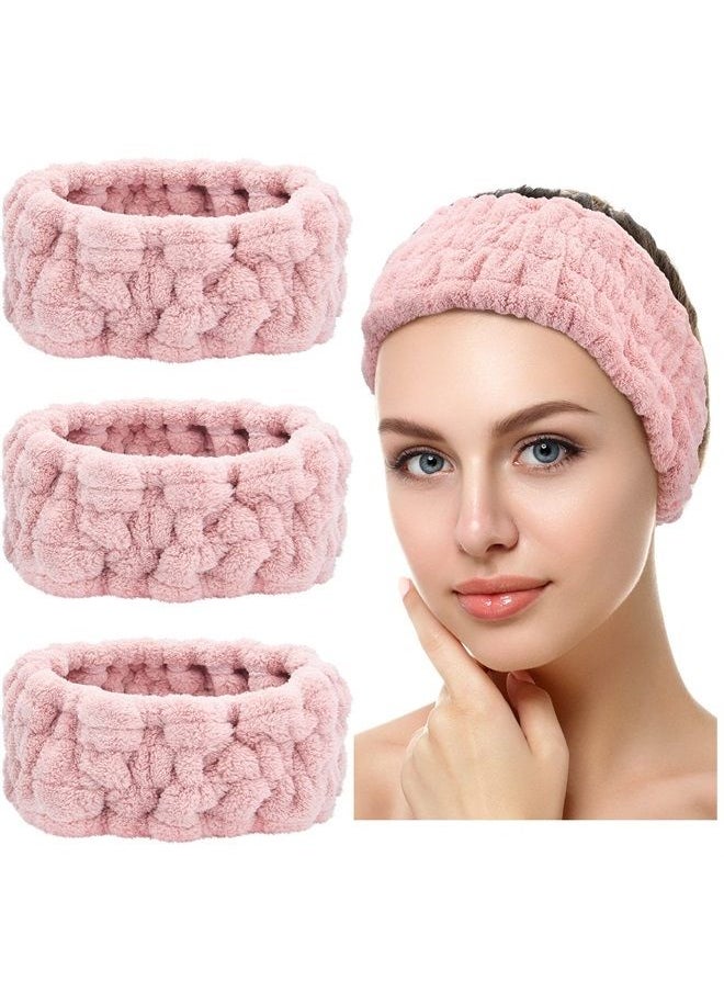 Chuangdi 3 Pieces Spa Facial Headband for Makeup and Washing Face Women Spa Yoga Sports Shower Facial Head Band Elastic Head Wrap for Girls and Women (Pink)  - Image 1