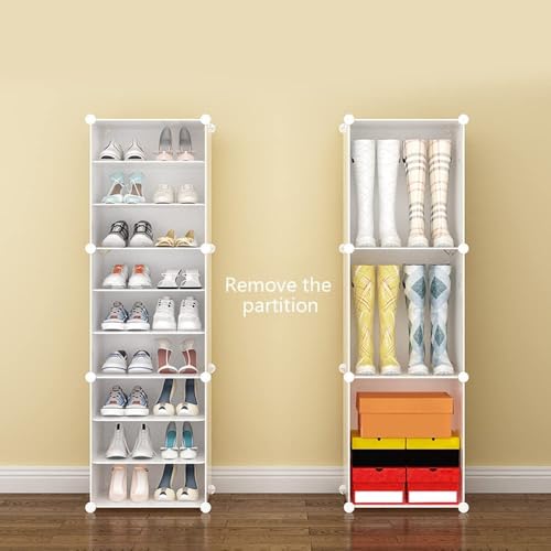 KRISHYAM® Portable Shoe Rack Organizer, Plastic Cube Storage 18 Pair Tower 9 Shelves Shoe Storage Cabinet Stand,Modular Cabinet for Hallway Bedroom Closet Entryway (9 Shelves-3 Door (White)) - Image 2