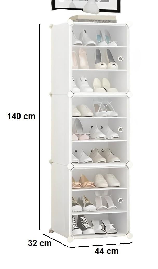 KRISHYAM® Portable Shoe Rack Organizer, Plastic Cube Storage 18 Pair Tower 9 Shelves Shoe Storage Cabinet Stand,Modular Cabinet for Hallway Bedroom Closet Entryway (9 Shelves-3 Door (White)) - Image 5