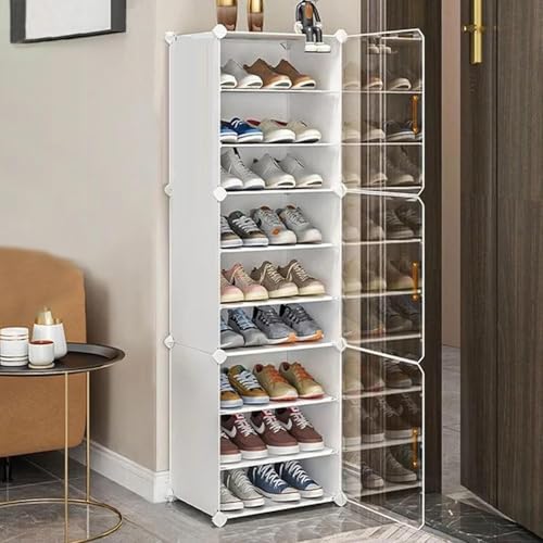 KRISHYAM® Portable Shoe Rack Organizer, Plastic Cube Storage 18 Pair Tower 9 Shelves Shoe Storage Cabinet Stand,Modular Cabinet for Hallway Bedroom Closet Entryway (9 Shelves-3 Door (White)) - Image 3