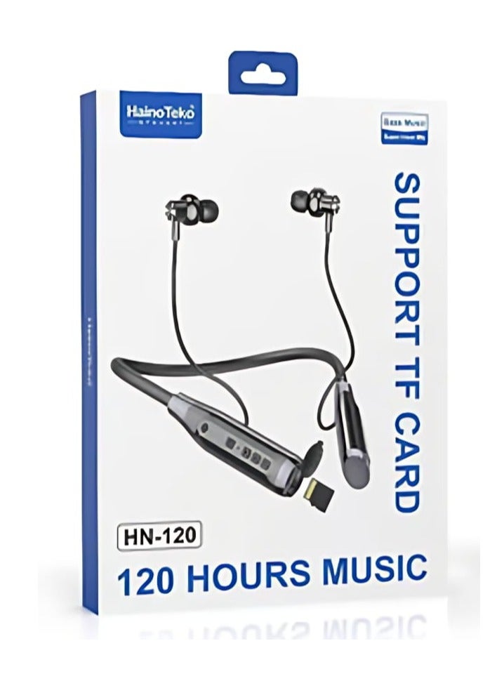 Haino Teko HN120 Bluetooth Neck Band Headphone 120 Hours Music With High Bass Sound Quality Super Clear Mic And TF Card Support Black - Image 1