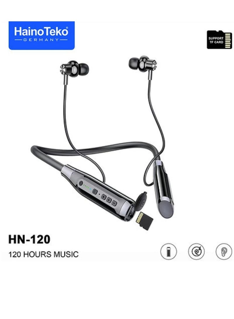 Haino Teko HN120 Bluetooth Neck Band Headphone 120 Hours Music With High Bass Sound Quality Super Clear Mic And TF Card Support Black - Image 2