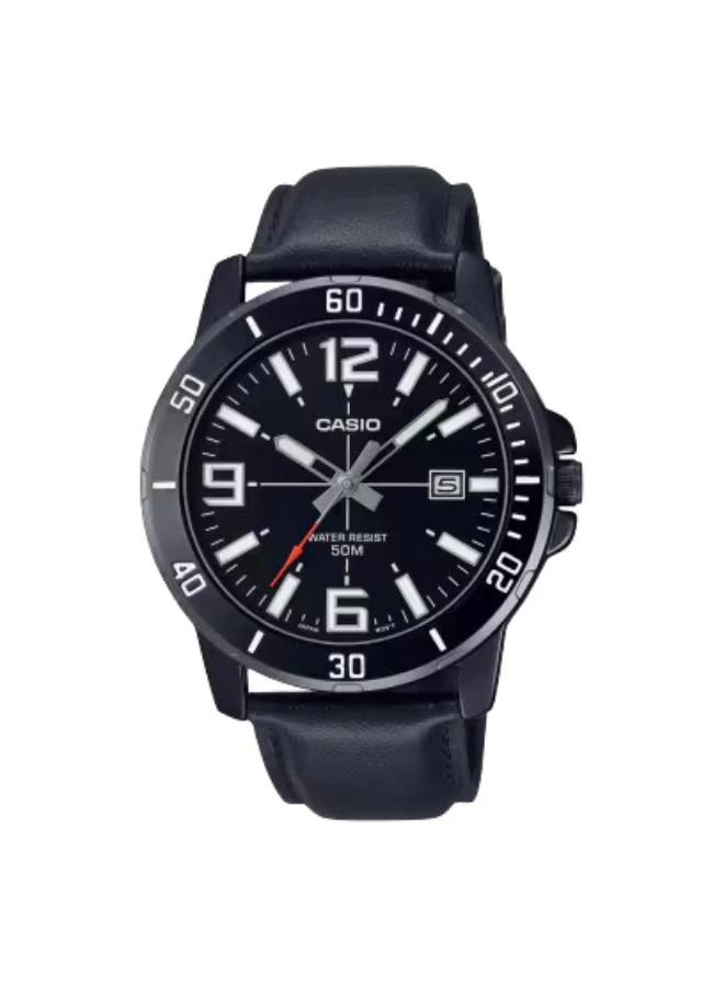 CASIO Men's Leather Analog Watch MTP-VD01BL-1BVUDF - 45 mm