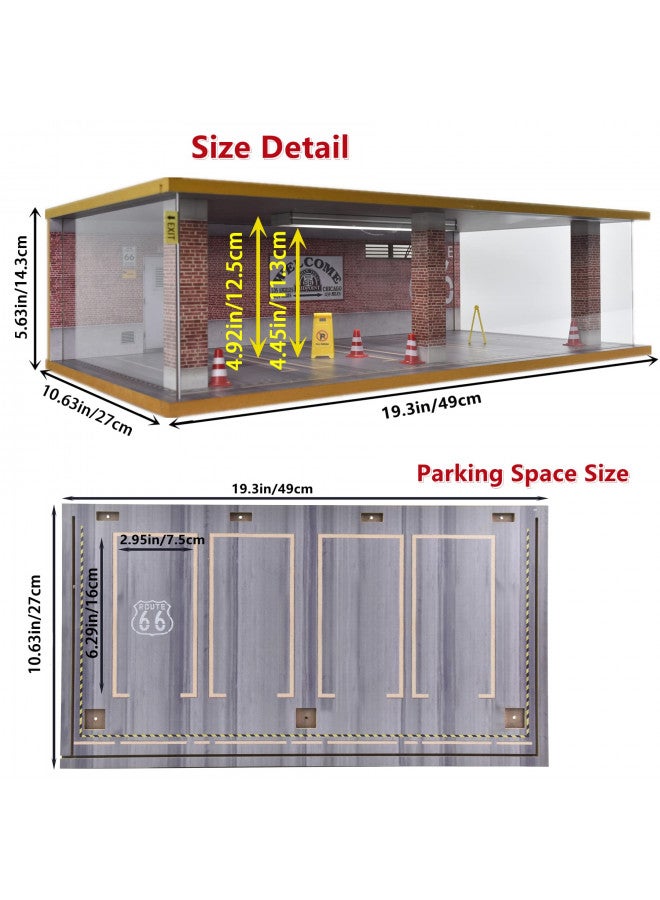 Otypus 1/24 Scale Model Car Display Case with Light, 1 24 Diecast Cars Storage Cases in Parking Lot Scene, Acrylic Toy Garage for Alloy Car Models (Red Brick-8 Parking Place) - Image 3