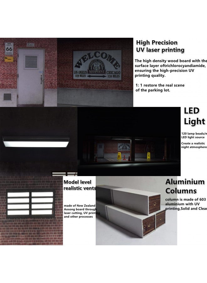 Otypus 1/24 Scale Model Car Display Case with Light, 1 24 Diecast Cars Storage Cases in Parking Lot Scene, Acrylic Toy Garage for Alloy Car Models (Red Brick-8 Parking Place) - Image 4