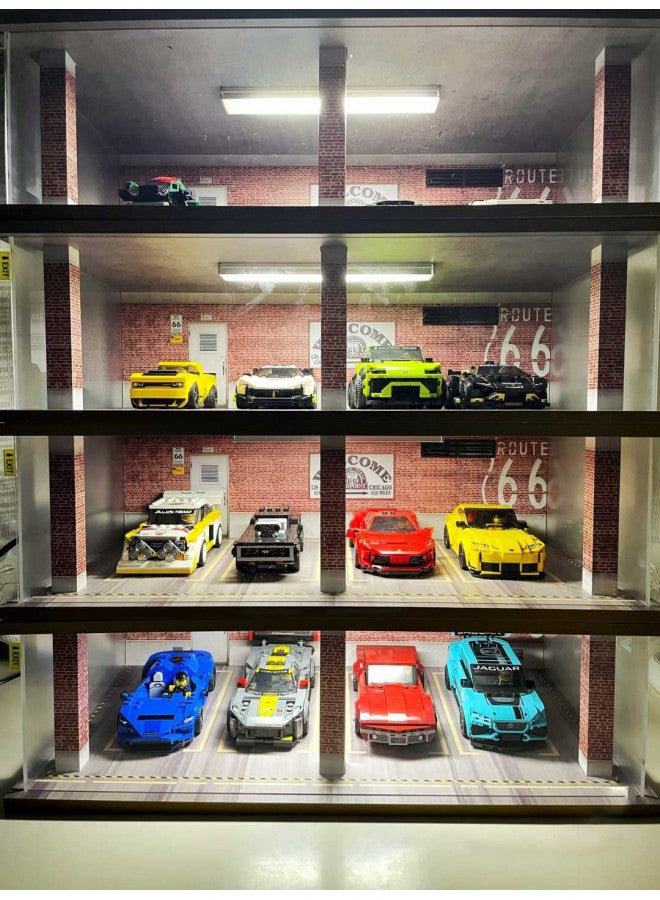 Otypus 1/24 Scale Model Car Display Case with Light, 1 24 Diecast Cars Storage Cases in Parking Lot Scene, Acrylic Toy Garage for Alloy Car Models (Red Brick-8 Parking Place) - Image 2