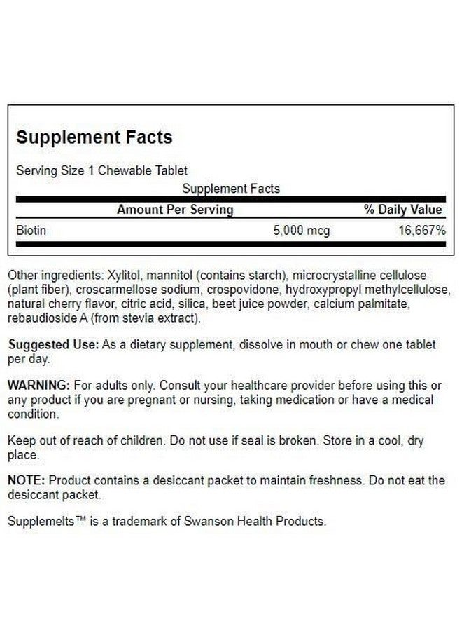 Swanson Sublingual Biotin Vitamin 5000 mcg 60 Chwbls - Image 2