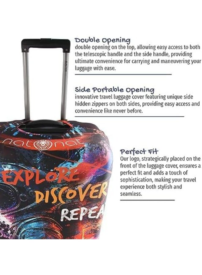 natOnat Travel Luggage Cover Protector - Suitcase Cover - Stretchy, Washable Spandex & Polyester - Protects Against Dirt & Scratches - Explore Design - Fits 65-70 CM Height (Large) - Image 5
