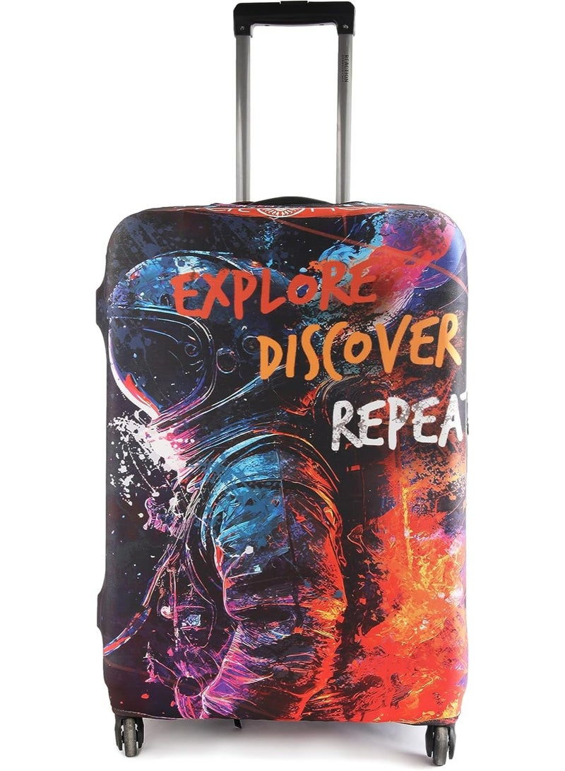 natOnat Travel Luggage Cover Protector - Suitcase Cover - Stretchy, Washable Spandex & Polyester - Protects Against Dirt & Scratches - Explore Design - Fits 65-70 CM Height (Large) - Image 1