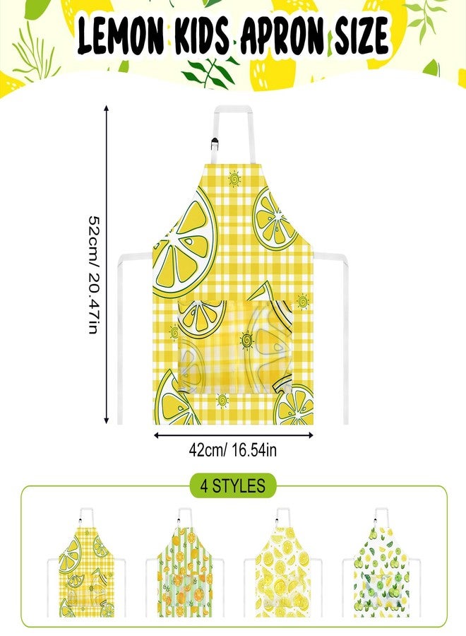 PLULON 4 Pcs Kids Aprons with Pockets - Lemonade Apron for Painting, Cooking, Baking - Adjustable Strap - 3-8 Years - Image 2