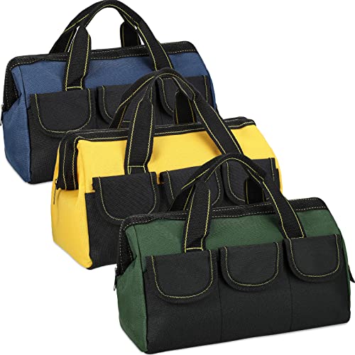 Sanwuta 3 Pack Tool Bag for Men with Waterproof Hard Bottom Heavy Duty Tool Bag Wide Mouth Tote for Various Instrument Electrician Carpenter MechanicBlue Yellow Army Green13 InchClassic - Image 1