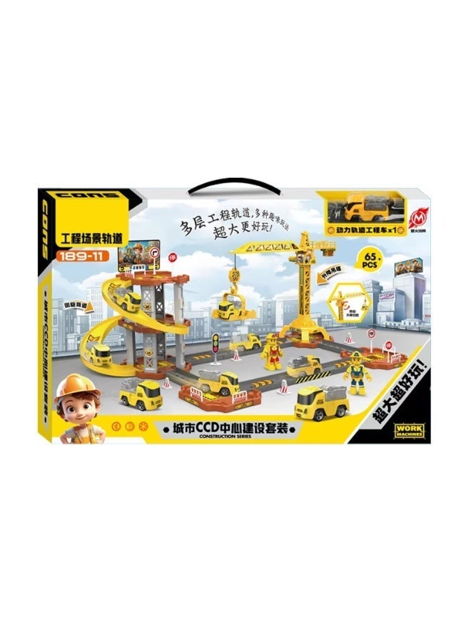Multi-Level Construction Vehicle Track Playset with Crane - 65 PCS - Educational Engineering Toy for Boys Ages 3+ - Image 5