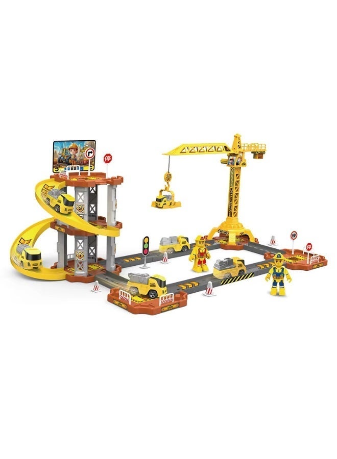 Multi-Level Construction Vehicle Track Playset with Crane - 65 PCS - Educational Engineering Toy for Boys Ages 3+ - Image 3
