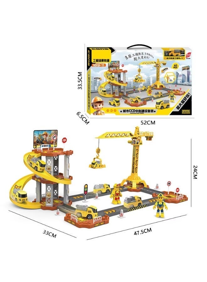Multi-Level Construction Vehicle Track Playset with Crane - 65 PCS - Educational Engineering Toy for Boys Ages 3+ - Image 4