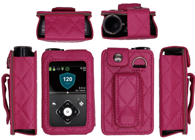 Plaid Fitted Leather Case WScreen Protector Lanyard for Medtronic Minimed Insulin Pump Minimed 630G 640G 650G 670G 770G 780G Hot Pink
