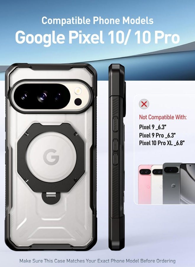 POETIC for Pixel 10 Pro Case/Pixel 10 Case, | Military Grade Drop Proof Protection Cover | 360° Rotate Magnetic Ring Kickstand| Tempered Glass Screen Protector|Compatible with MagSafe | Black/Clear - Image 2