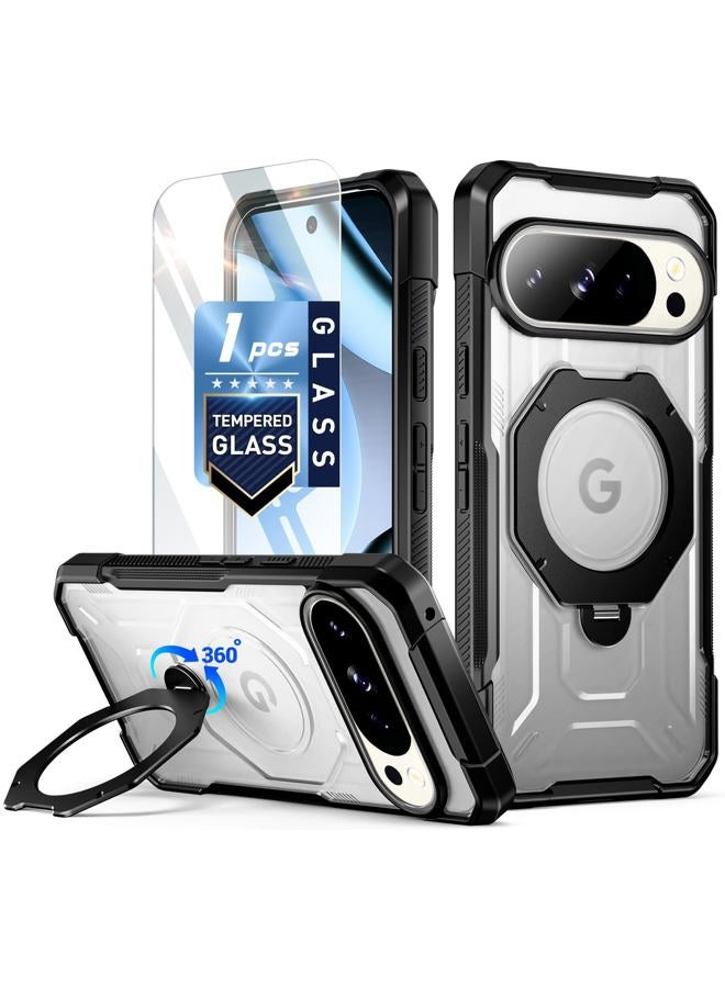 POETIC for Pixel 10 Pro Case/Pixel 10 Case, | Military Grade Drop Proof Protection Cover | 360° Rotate Magnetic Ring Kickstand| Tempered Glass Screen Protector|Compatible with MagSafe | Black/Clear - Image 1