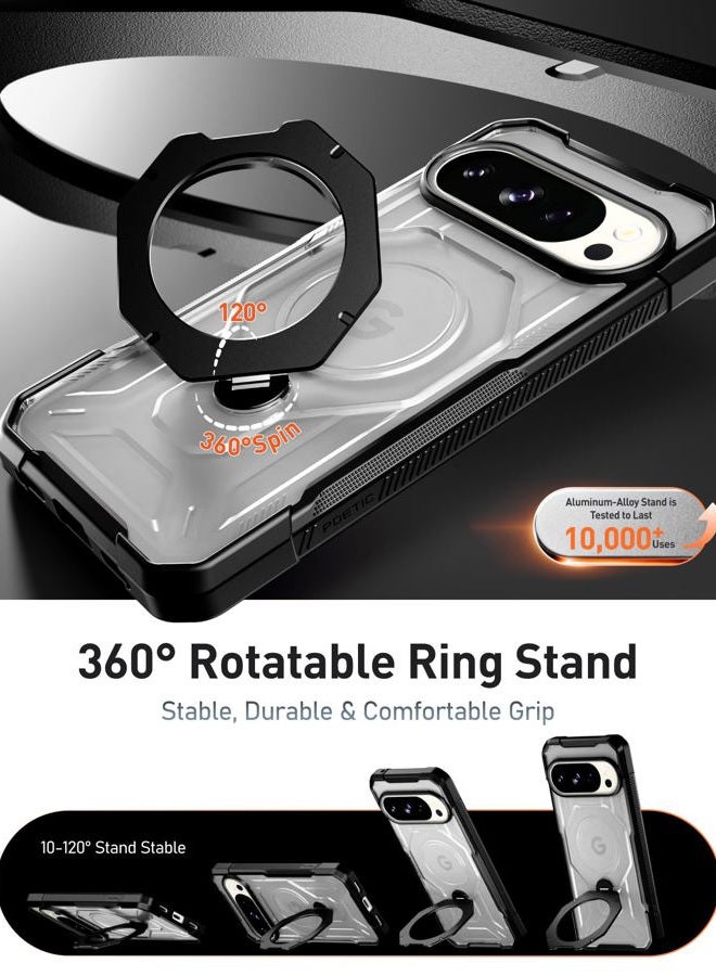 POETIC for Pixel 10 Pro Case/Pixel 10 Case, | Military Grade Drop Proof Protection Cover | 360° Rotate Magnetic Ring Kickstand| Tempered Glass Screen Protector|Compatible with MagSafe | Black/Clear - Image 3