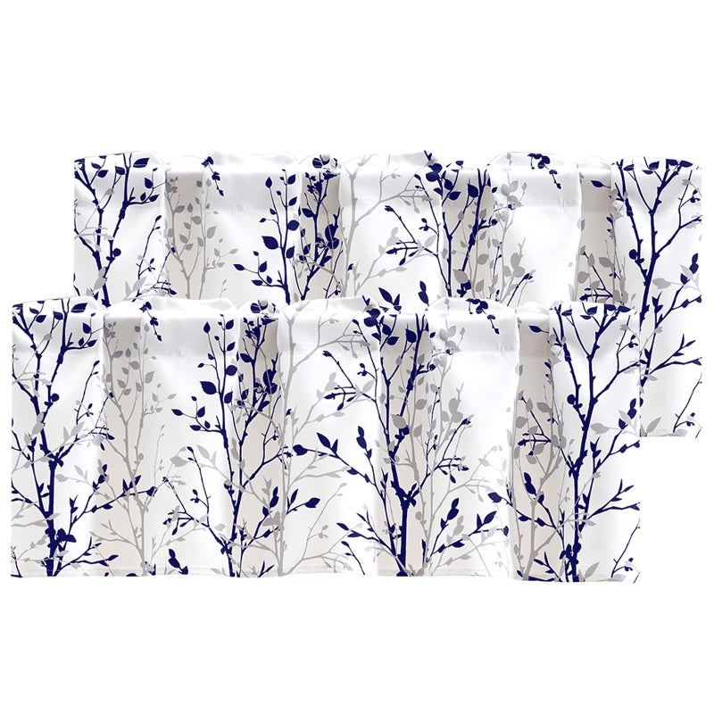 Luvyohmee Tree Branch Printed Curtain Valance  18 inches long Window Treatment Valance  Navy Blue and Grey Window Valances for Kitchen  Bathroom  Dining Room  Bedroom and Kids room  2 Panels - Image 1