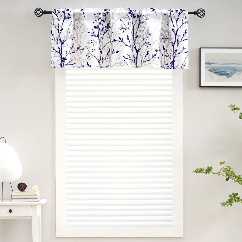 Luvyohmee Tree Branch Printed Curtain Valance  18 inches long Window Treatment Valance  Navy Blue and Grey Window Valances for Kitchen  Bathroom  Dining Room  Bedroom and Kids room  2 Panels - Image 3