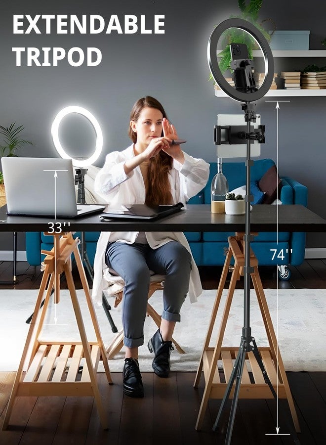 UBeesize 12’’ Ring Light with Tripod Stand (72’’ Tall) & iPad/Phone Holder - Image 3