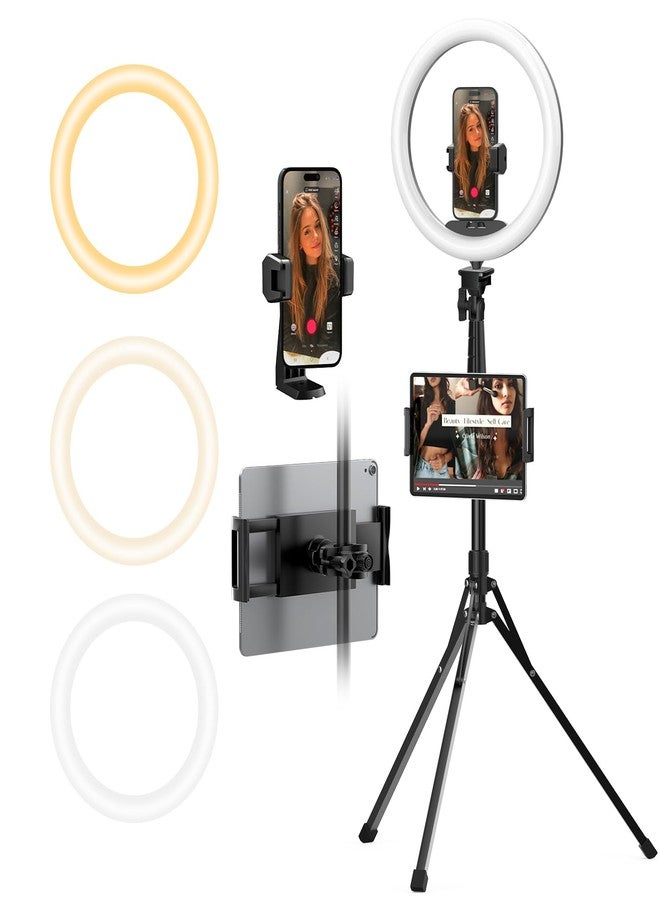 UBeesize 12’’ Ring Light with Tripod Stand (72’’ Tall) & iPad/Phone Holder - Image 1