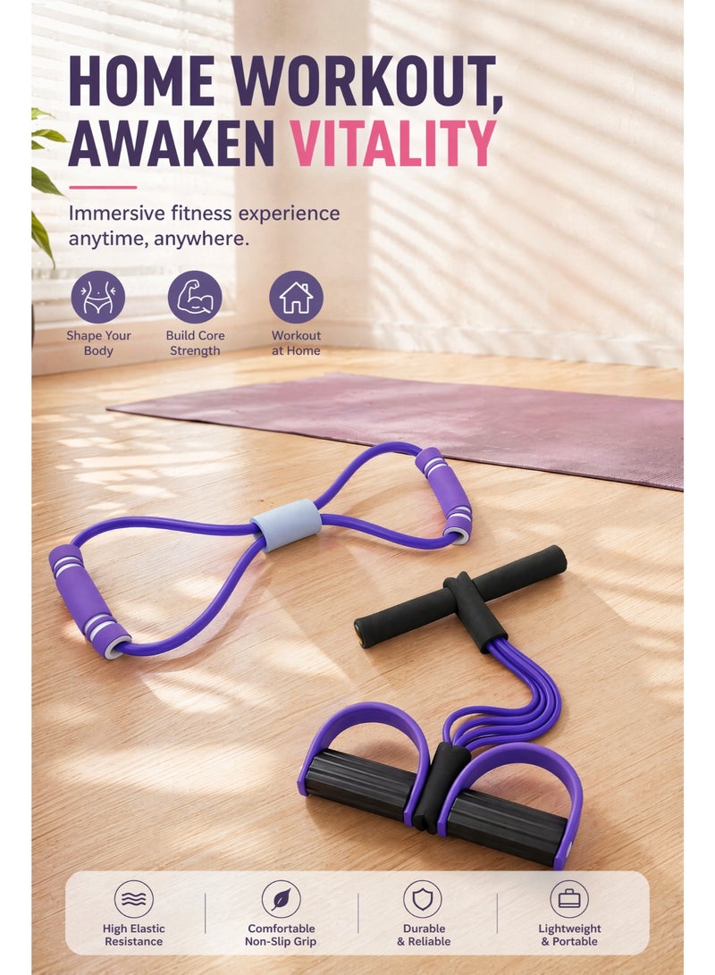 Valiant Glow 2-Piece Pilates Fitness Set: Figure-8 Resistance Band + Pedal Resistance Band | Portable home body-sculpting equipment designed for women; effectively tones muscles in the waist, legs, arms, and glutes | Features durable, comfortable resistance bands; suitable for indoor gym use and daily workouts. - Image 1