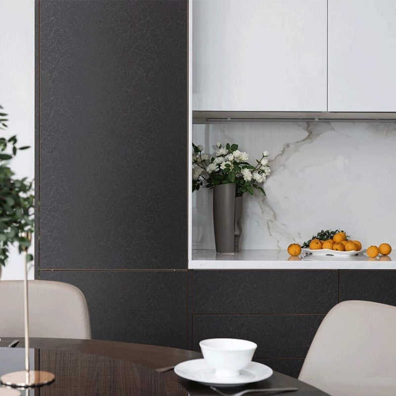Abyssaly Black Silk Wallpaper Peel and Stick 15.7" X 196.8" Embossed Self Adhesive Black Contact Paper Removable Kitchen Vinyl Textured Wall Paper Cabinet Furniture Shelf Liner - Image 4