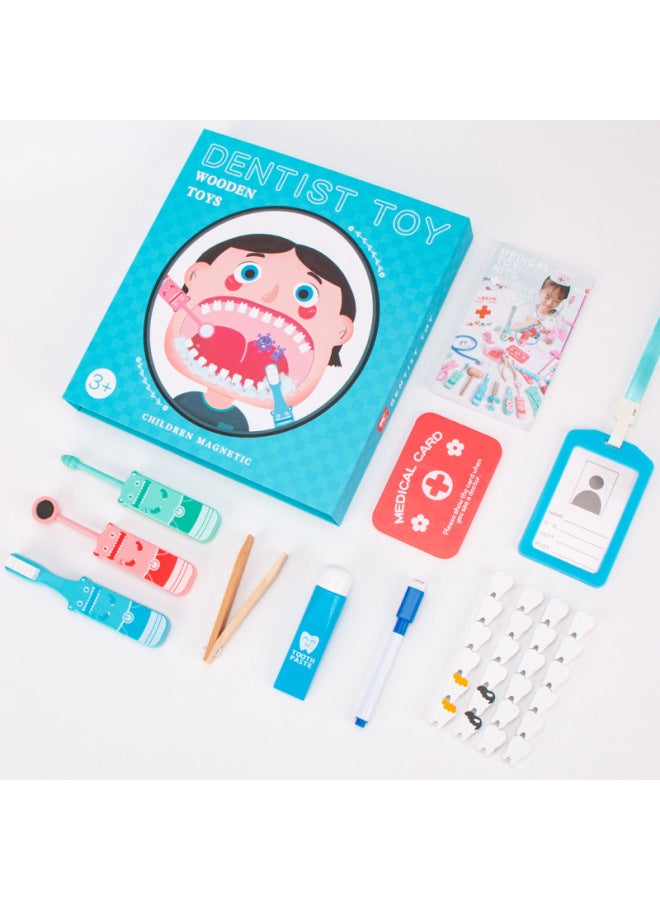 Wooden Children's Oral Dentistry Small Doctor Nurse Toy Simulation Dentist Set Play Home Medical Toy-Color:Little Dental Doctor - Image 1