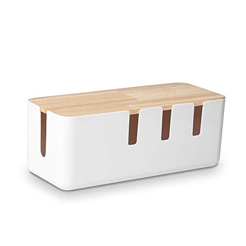 baskiss Cable Management Box by Baskiss, 12x5x4.5 inches, Wood Lid, Wire Organizer for Desk TV Computer USB Hub System to Cover and Hide & Power Strips & Cords - Image 1