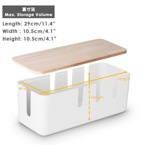 baskiss Cable Management Box by Baskiss, 12x5x4.5 inches, Wood Lid, Wire Organizer for Desk TV Computer USB Hub System to Cover and Hide & Power Strips & Cords - Image 2